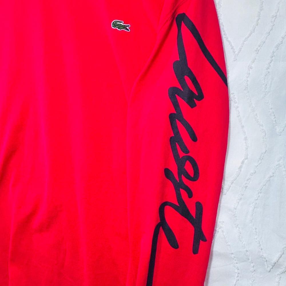 Lacoste Live T-Shirt Mens M Red Long Sleeve Script Logo Preppy Streetwear Sporty - Picture 5 of 11